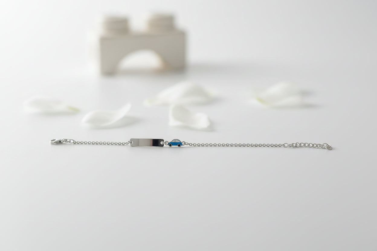 Children's Engraved Bracelet with Car 925 Sterling Silver Personalized