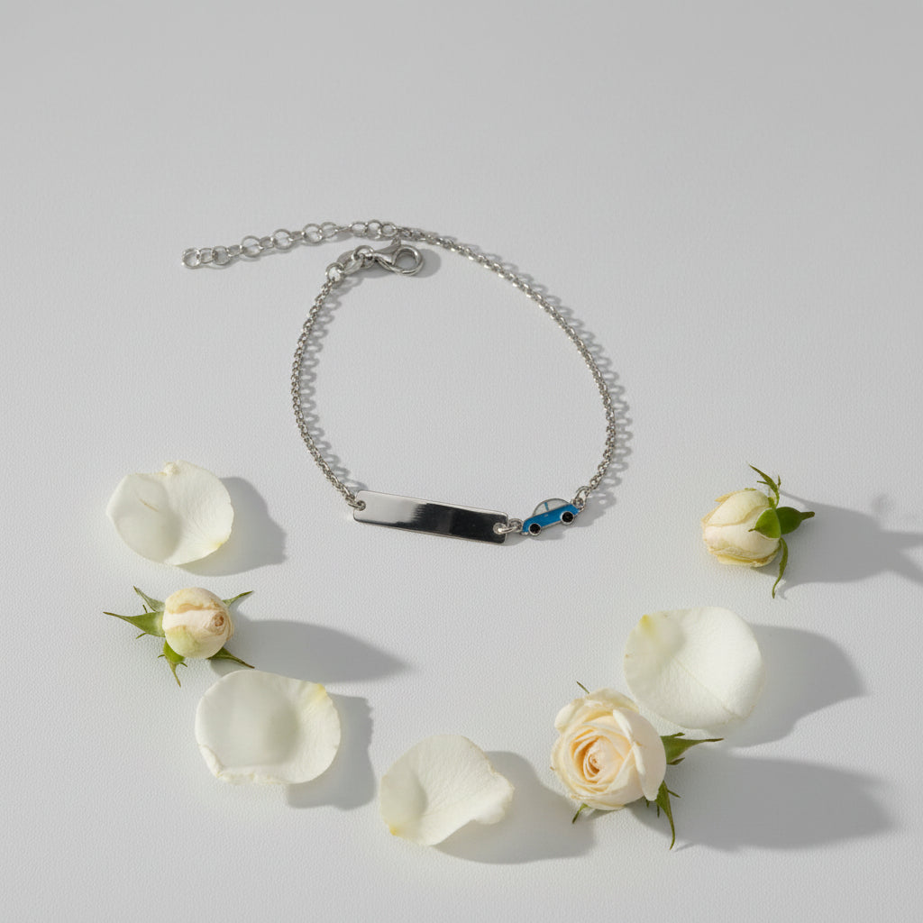 Children's Engraved Bracelet with Car 925 Sterling Silver Personalized