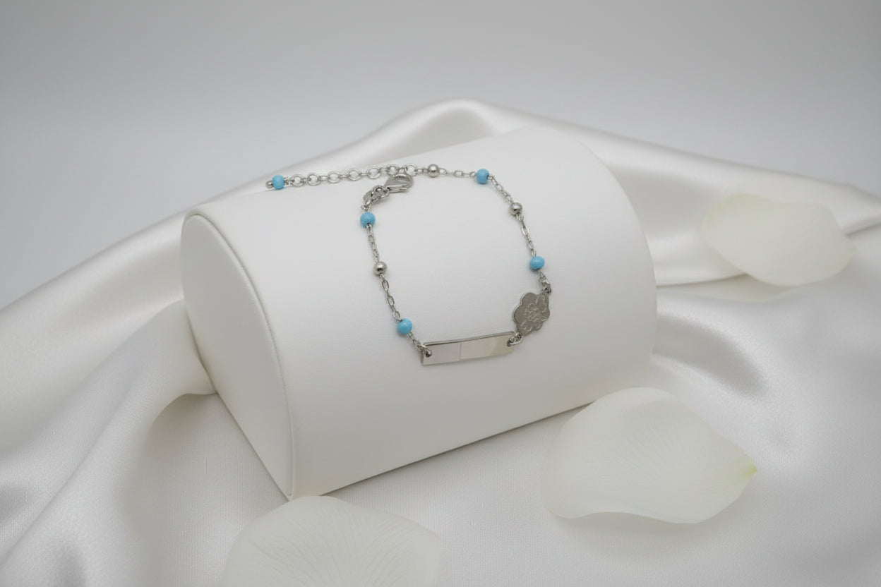 Children's Engraved Bracelet with Angel, 925 Sterling Silver, Rhodium Plated, Personalized