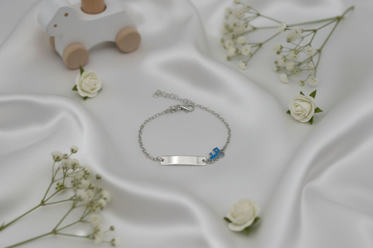 Children's Engraved Bracelet with Train 🚂 925 Sterling Silver Rhodium Plated Personalized
