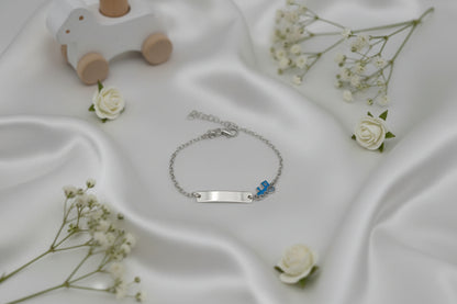 Children's Engraved Bracelet with Train 🚂 925 Sterling Silver Rhodium Plated Personalized