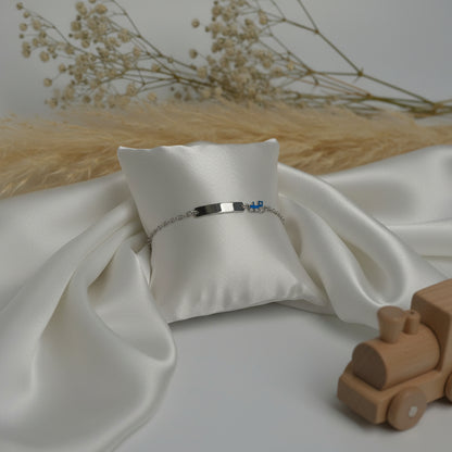 Children's Engraved Bracelet with Train 🚂 925 Sterling Silver Rhodium Plated Personalized