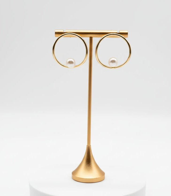 Hoop Earrings with Pearl, 925 Sterling Silver, 18K Gold Plated