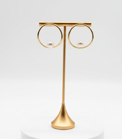 Hoop Earrings with Pearl, 925 Sterling Silver, 18K Gold Plated