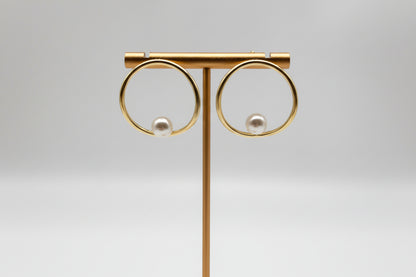Hoop Earrings with Pearl, 925 Sterling Silver, 18K Gold Plated