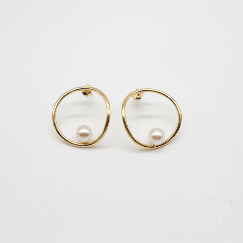Hoop Earrings with Pearl, 925 Sterling Silver, 18K Gold Plated