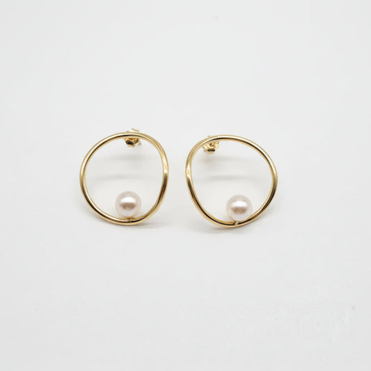 Hoop Earrings with Pearl, 925 Sterling Silver, 18K Gold Plated