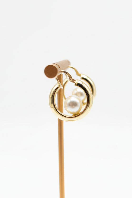 Hoop Earrings with Freshwater Pearl Made of 925 Sterling Silver 18K Gold Plated
