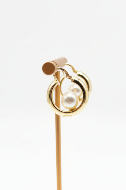 Hoop Earrings with Freshwater Pearl Made of 925 Sterling Silver 18K Gold Plated