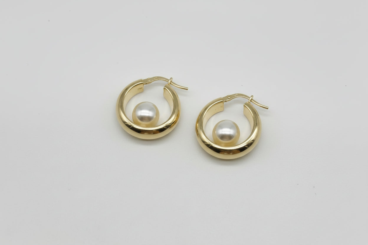 Hoop Earrings with Freshwater Pearl Made of 925 Sterling Silver 18K Gold Plated