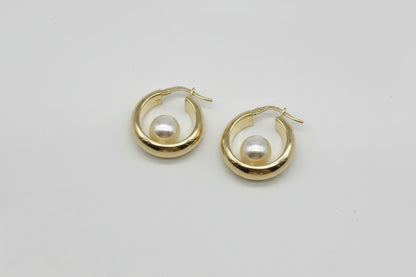 Hoop Earrings with Freshwater Pearl Made of 925 Sterling Silver 18K Gold Plated