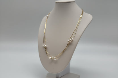 Multi-row pearl necklace made of 925 sterling silver, 18K gold plated