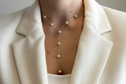 Y-Necklace with Pearls in 925 Silver - 18K Gold Plated