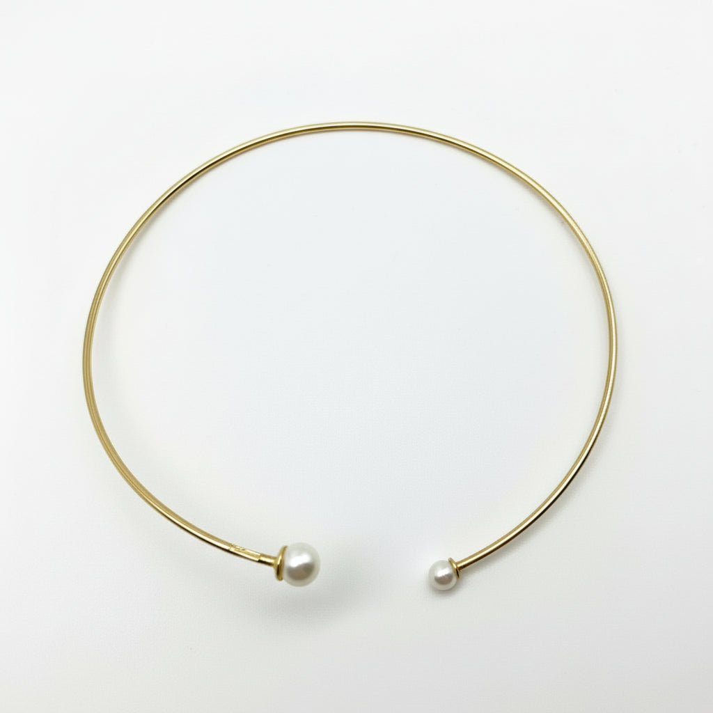 Open Choker in 925 Sterling Silver with 18K Gold Plating & Freshwater Pearls - Handmade Jewelry