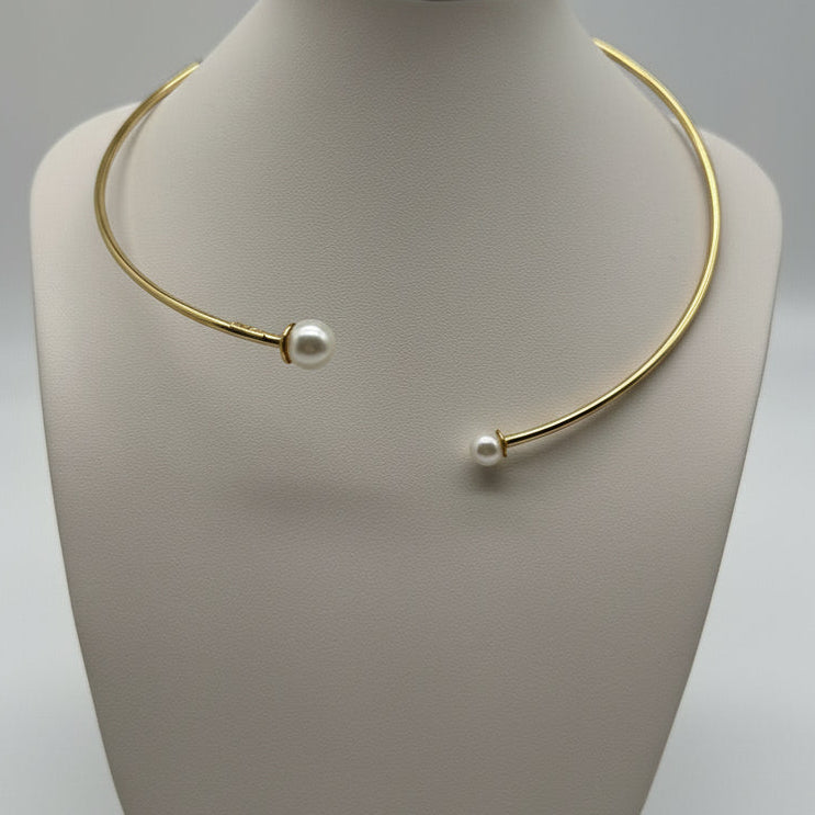 Open Choker in 925 Sterling Silver with 18K Gold Plating & Freshwater Pearls - Handmade Jewelry