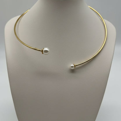 Open Choker in 925 Sterling Silver with 18K Gold Plating & Freshwater Pearls - Handmade Jewelry