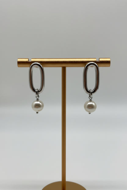 925 Sterling Silver Earrings with Pearls – Rhodium-Plated, Elegant Women's Earrings in a Modern Design