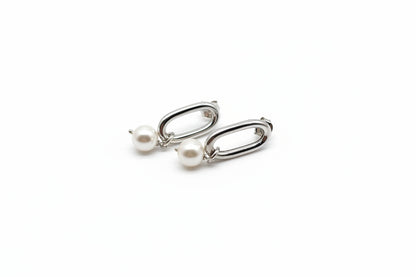 925 Sterling Silver Earrings with Pearls – Rhodium-Plated, Elegant Women's Earrings in a Modern Design