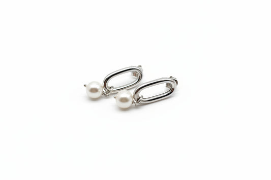 925 Sterling Silver Earrings with Pearls – Rhodium-Plated, Elegant Women's Earrings in a Modern Design