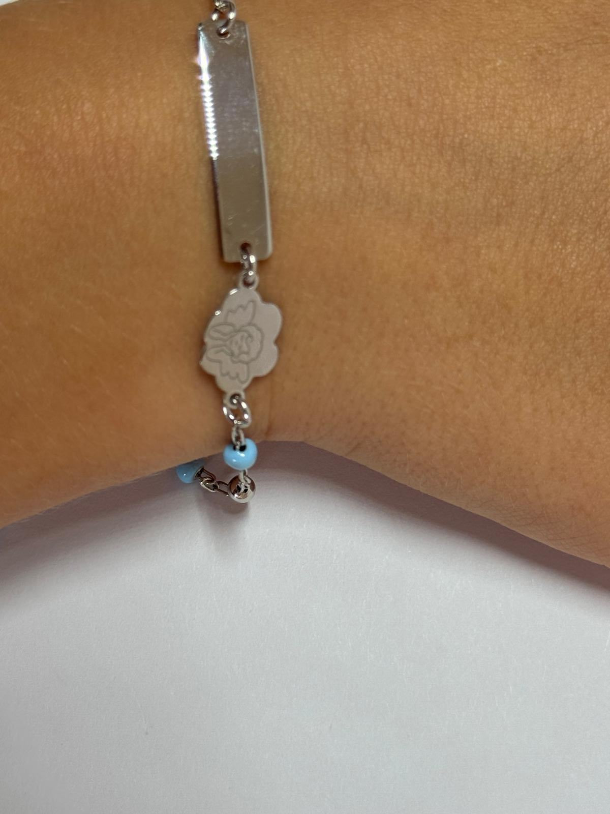 Children's Engraved Bracelet with Angel, 925 Sterling Silver, Rhodium Plated, Personalized