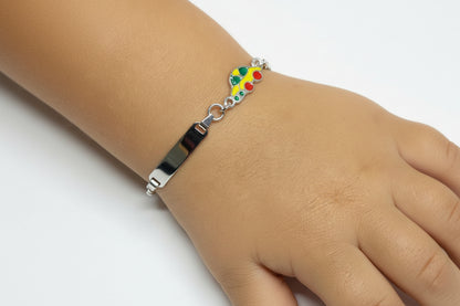 Children's Engraved Bracelet with Car, 925 Sterling Silver, Rhodium-Plated, Personalized