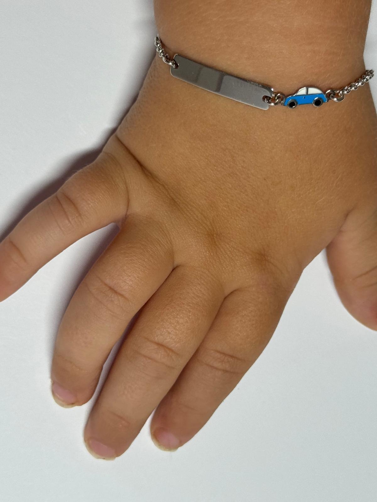 Children's Engraved Bracelet with Car 925 Sterling Silver Personalized