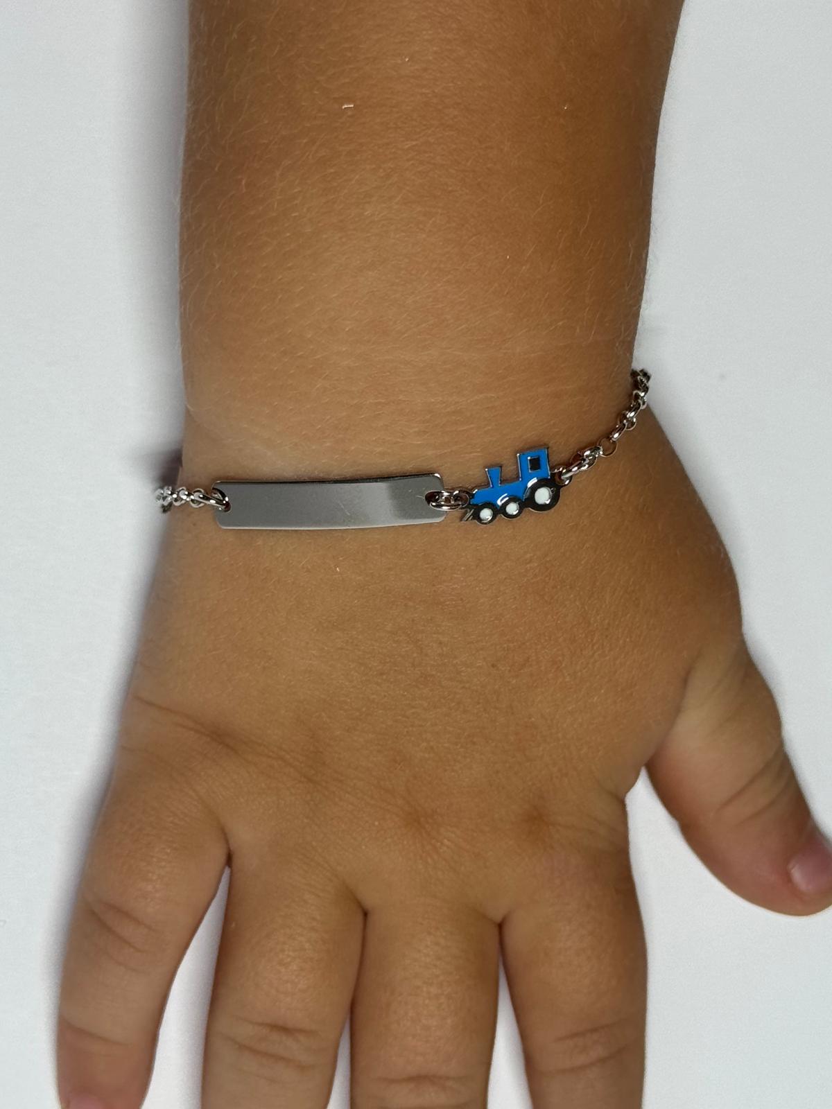 Children's Engraved Bracelet with Train 🚂 925 Sterling Silver Rhodium Plated Personalized