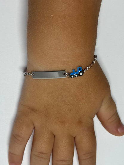 Children's Engraved Bracelet with Train 🚂 925 Sterling Silver Rhodium Plated Personalized