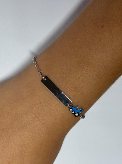 Children's Engraved Bracelet with Train 🚂 925 Sterling Silver Rhodium Plated Personalized