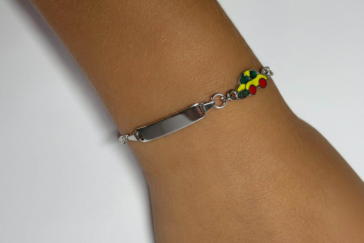 Children's Engraved Bracelet with Car, 925 Sterling Silver, Rhodium-Plated, Personalized