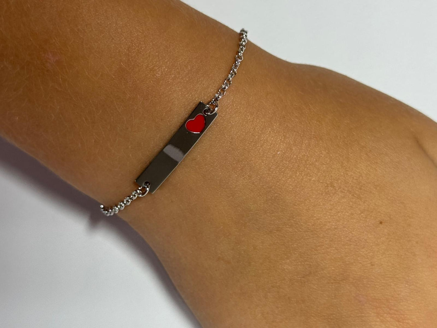 Children's Engraved Bracelet with Heart 925 Sterling Silver Rhodium Plated Personalized
