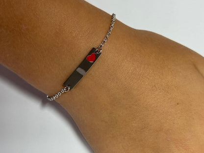 Children's Engraved Bracelet with Heart 925 Sterling Silver Rhodium Plated Personalized