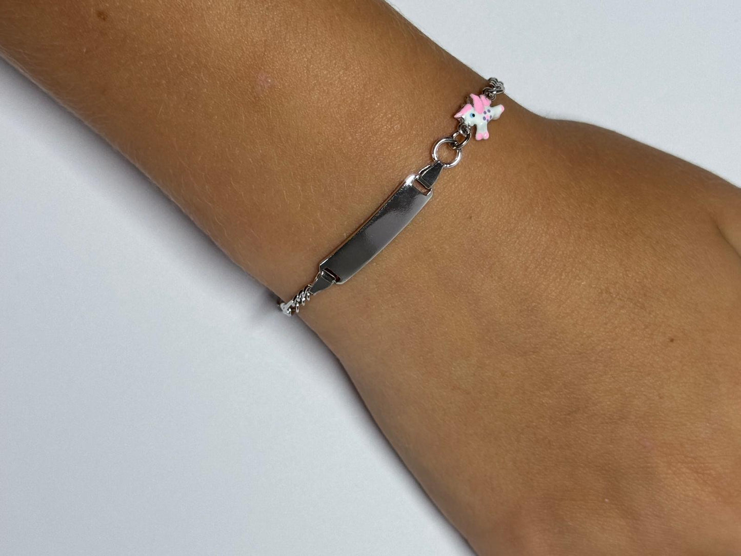 Unicorn Children's Bracelet 925 Sterling Silver Rhodium Plated Personalized with Engraving Name