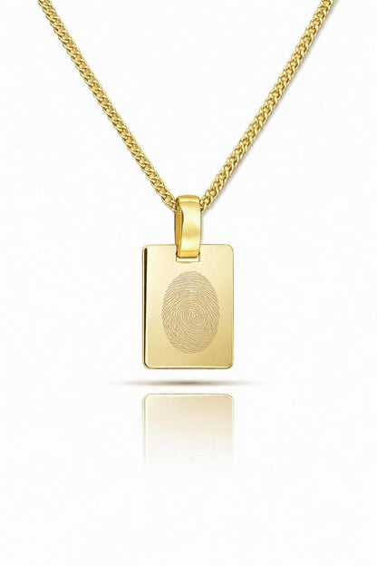 Personalized Necklace Rectangle Pendant Fingerprint Engraving 925 Silver 18K Gold Plated 16x12 mm
