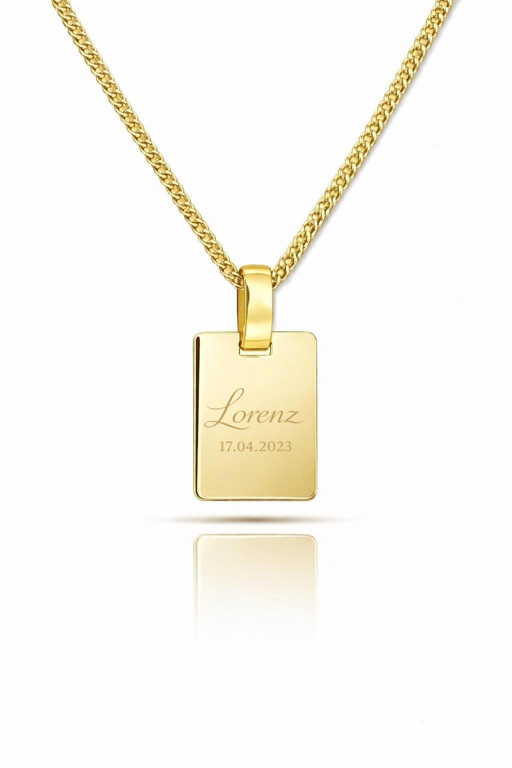 Personalized Necklace Rectangle Pendant Engraving Initials Name Date 925 Silver 18K Gold Plated