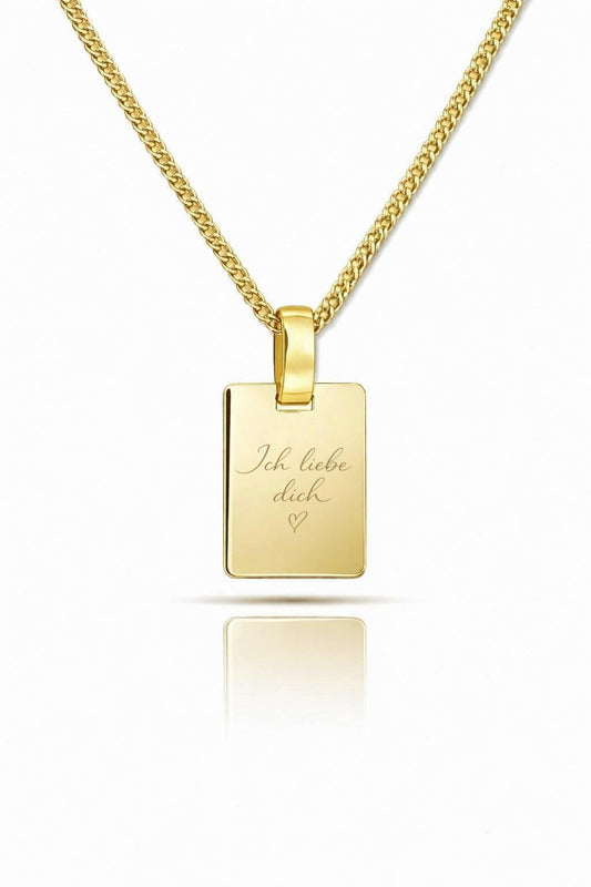 Personalized Necklace Rectangle Pendant Own Handwriting Engraving 925 Silver 18K Gold Plated 16x12 mm