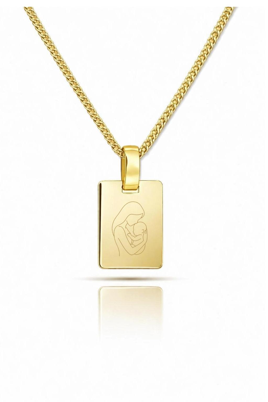 Personalized Necklace Rectangle Pendant Photos Graphics 925 Silver 18K Gold Plated 16x12 mm