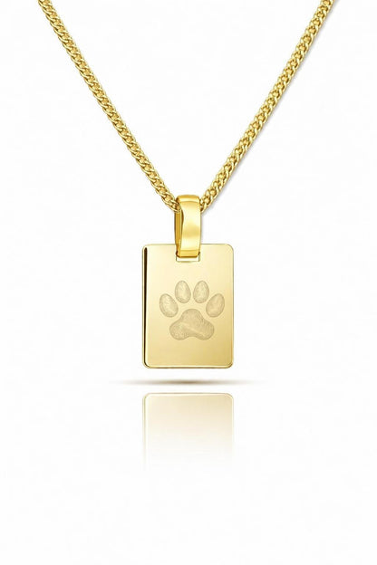 Personalised Necklace Rectangle Pendant Paw Print Nose Print Engraving 925 Silver 18K Gold Plated 16x12 mm