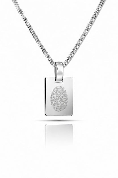 Personalized Necklace Rectangle Pendant Fingerprint Engraving 925 Silver Rhodium Plated 16x12 mm