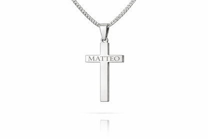 Personalized Necklace Cross Pendant with Engraving 925 Silver Rhodium Plated
