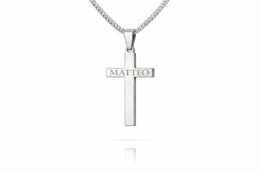 Personalized Necklace Cross Pendant with Engraving 925 Silver Rhodium Plated