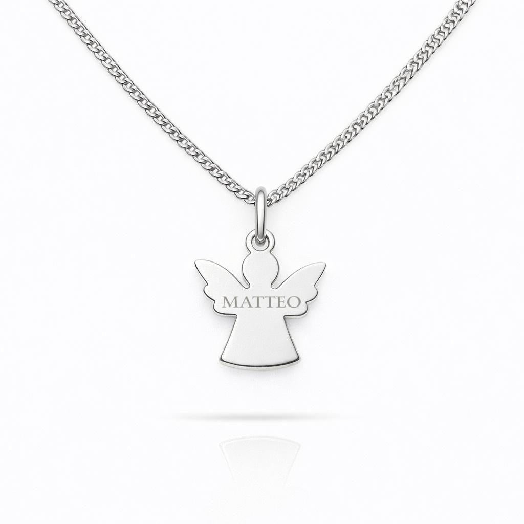 Personalized Angel Necklace Pendant with Engraving 925 Sterling Silver Rhodium Plated