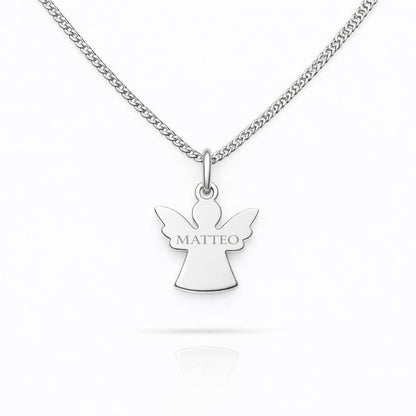 Personalized Angel Necklace Pendant with Engraving 925 Sterling Silver Rhodium Plated