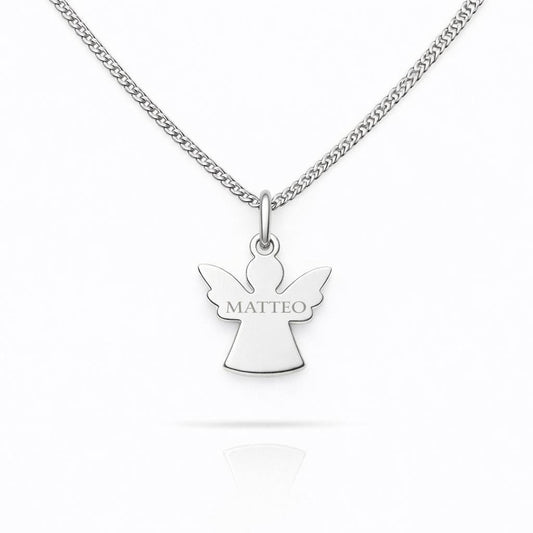 Personalized Angel Necklace Pendant with Engraving 925 Sterling Silver Rhodium Plated