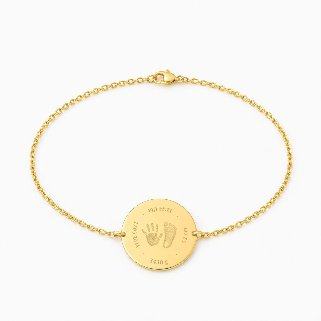 Personalized Round Bracelet Birth Data Engraving 925 Silver 18K Gold Plated 17 mm