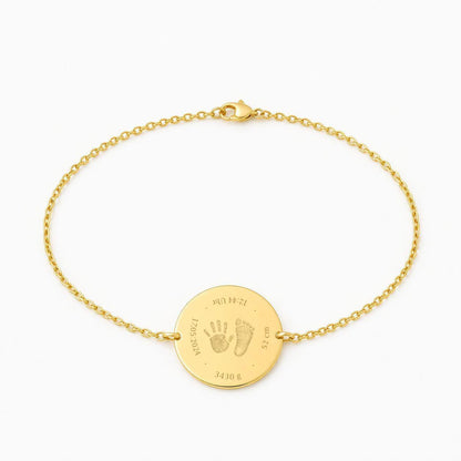 Personalized Round Bracelet Birth Data Engraving 925 Silver 18K Gold Plated 17 mm