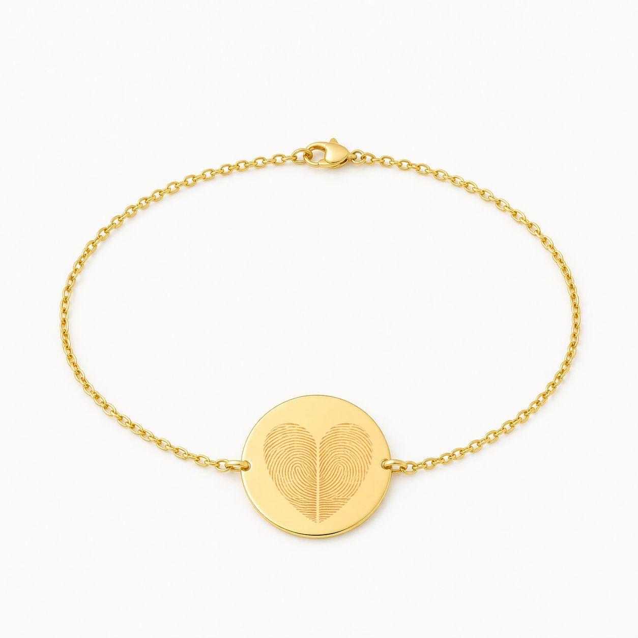 Personalized Round Fingerprint Engraving Bracelet 925 Silver 18K Gold Plated 17 mm