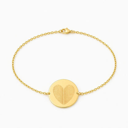 Personalized Round Fingerprint Engraving Bracelet 925 Silver 18K Gold Plated 17 mm
