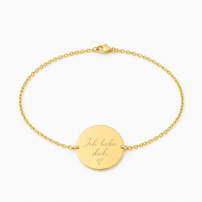 Personalized Round Bracelet Your Own Handwriting Engraving 925 Silver 18K Gold Plated 17 mm