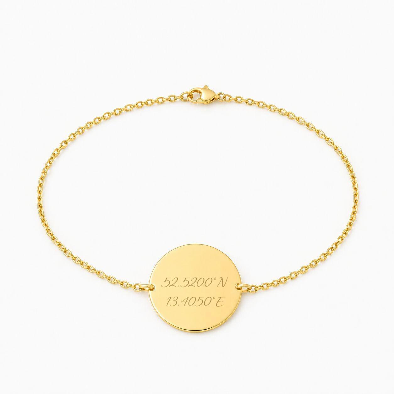 Personalized Bracelet Round Coordinates Engraving 925 Silver 18K Gold Plated 17 mm